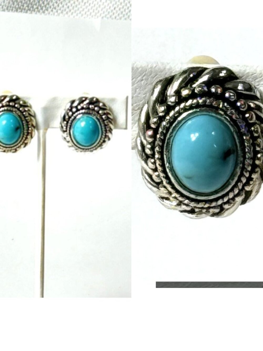 Silver and turquoise stone clip on earrings.